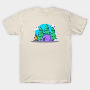 Camping Tents With Campfire In Forest T-Shirt